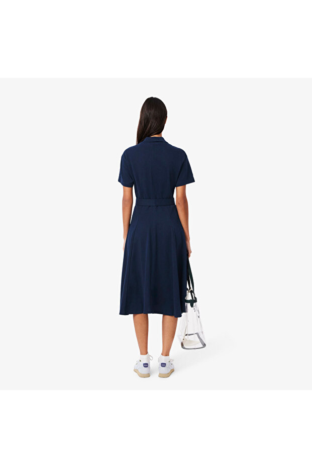 Kadın Flare Fit Kısa Kollu Polo Yaka Lacivert Elbise - 3