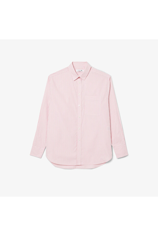 Kadın Oversize Fit Çizgili Pembe Gömlek - 4
