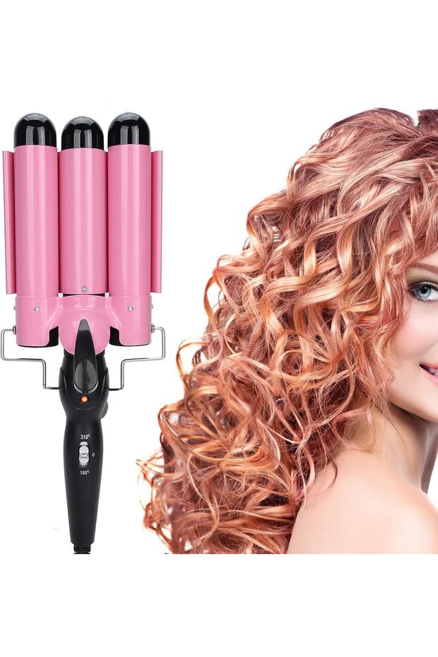 Hair Curling Iron Wands Curler Tourmaline Ceramic Curling Iron, 3 Barrels Waves Curls Big Waves