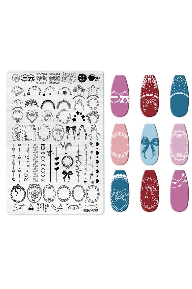 HP-39 French Line Nail Stamping Plates Love Heart Flower Leaf Mold Steel Geometry Nail Art Gel Print