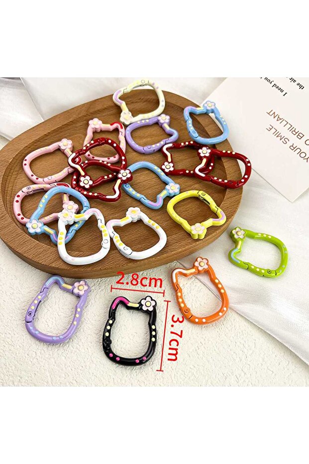 5pcs Cats wear flowers 5 Pieces Macaron Kitten Spring Buckle Open Alloy Keychain Buckle for DIY Buck