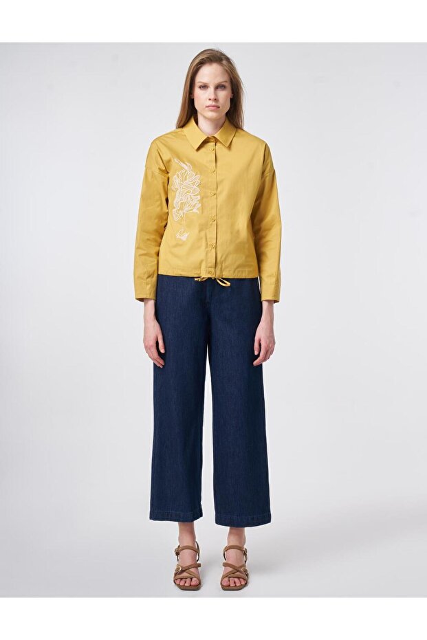 Embroidered Cotton Blouse Mustard - 3