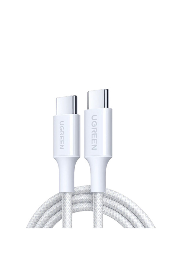 كابل شحن سريع مضفر من نوع USB-C إلى USB-C 5A بطول 1 متر وقوة 100 واط - أبيض