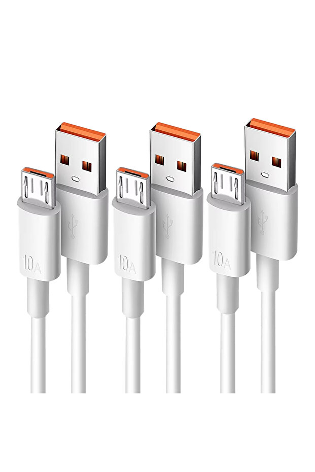 كابل USB-A إلى مايكرو USB بطول 1 متر أبيض من NNBILI، 3 قطع، كابل مايكرو USB سريع الشحن 10 أمبير لهواتف S7 وS6