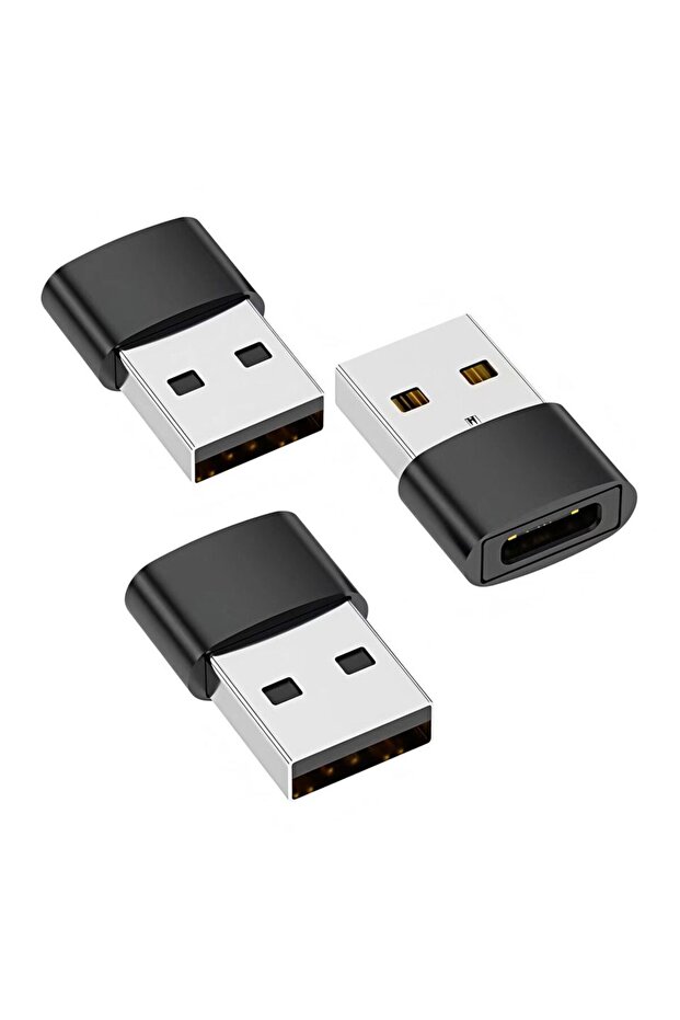 black3Pcs USB to USB-C Adapter, USB-C Female to USB Male Fast Charging and OTG Converter, Compatible