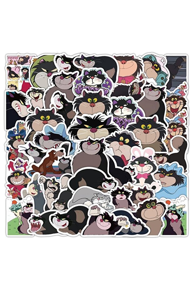 MULTICOLOR 60Pcs Funny Lucifer Cat Stickers Cartoon Lucifer DIY Stickers Scrapbooking Phone Luggag