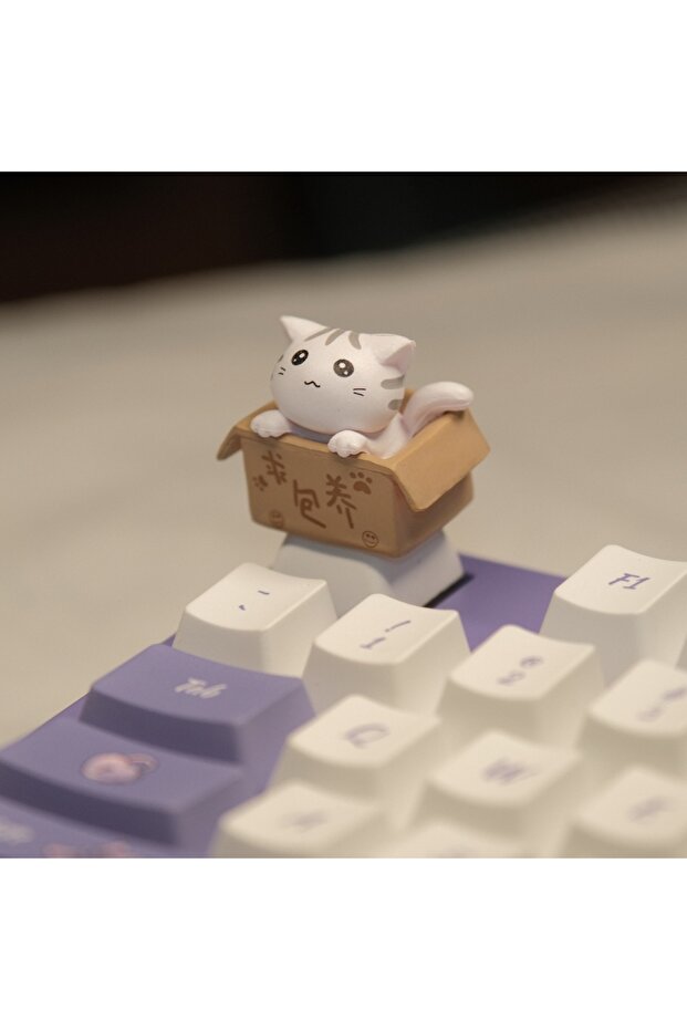 WHITE Cute Cat Keycap for Mechanical Keyboard, OEM R4 Profile, Novelty 3D Animal Keycap for MX Switc