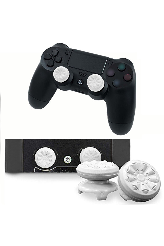 غطاء سيليكون أبيض للإبهام (قطعتان) لوحدة تحكم ألعاب PS4 و PS5، غطاء عصا التحكم للإبهام (عالي/منخفض)