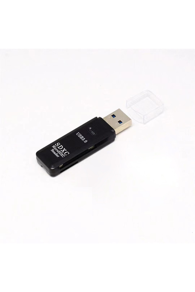 قارئ بطاقات USB أسود 2 في 1، محول بطاقات ذاكرة SD/TF، محرك أقراص فلاش USB لأجهزة الكمبيوتر المحمولة