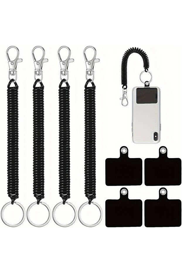 Black - 8Pcs Set 8-Pack Phone Lanyard Tether Set Durable Stretch Wrist Strap Secure Adventure Anti-T