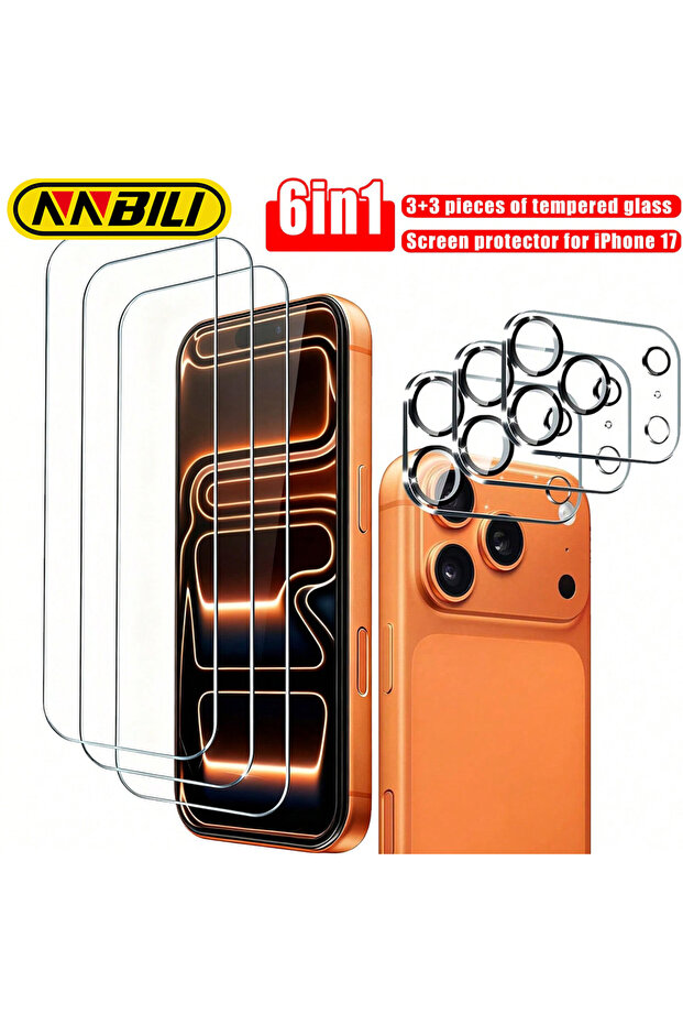iPhone17 Pro Max Transparent NNBILI 6-In-1 Set for iPhone 17 Pro Max, Includes 3 Pcs Tempered Glass