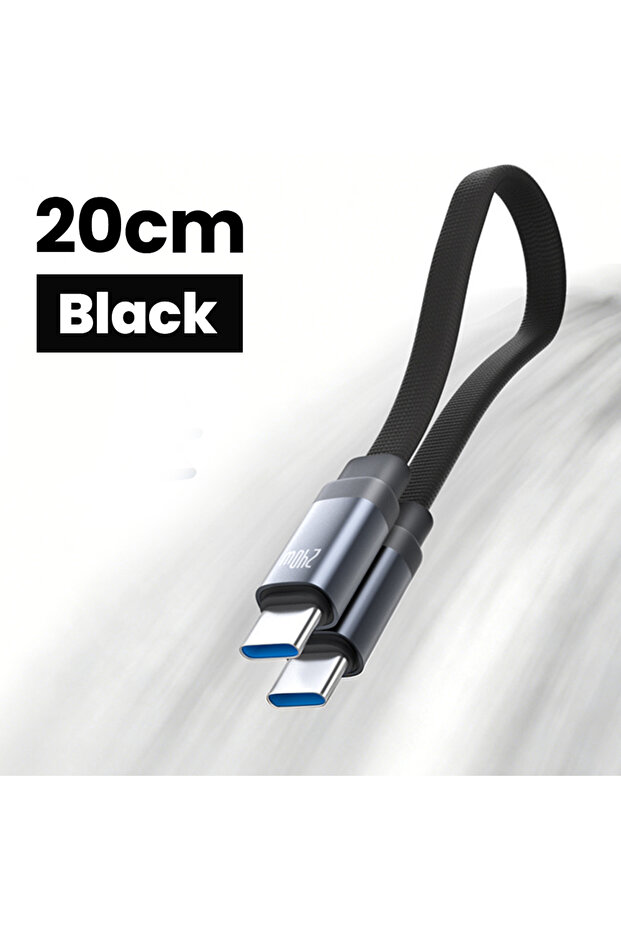 كابل USB-C مغناطيسي أسود قصير 20 سم، كابل بيانات مجدول صغير للشحن السريع 240 واط لهاتف آيفون 15