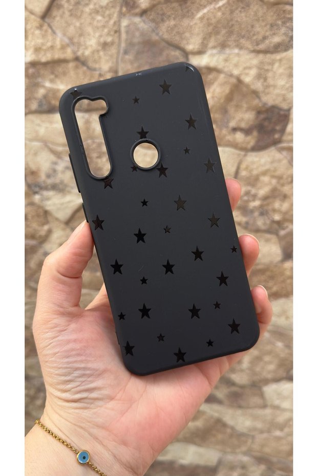 Redmi Note 8 Compatible Mini Black Star Patterned Silicone Shock Absorbing Classic Protected Rubber Case