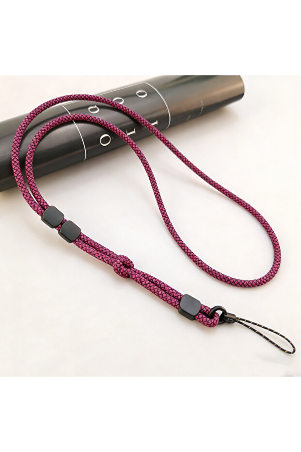 Viscose / Nylon Rose red Colorful Hand-woven Mobile Phone Lanyard Adjustable Detachable Dual-use Lan