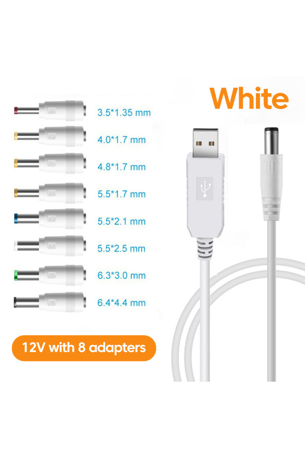 كابل شحن USB بجهد 12 فولت إلى 5 فولت/9 فولت/12 فولت تيار مستمر مع 8 موصلات قابلة للتبديل لأجهزة الراوتر