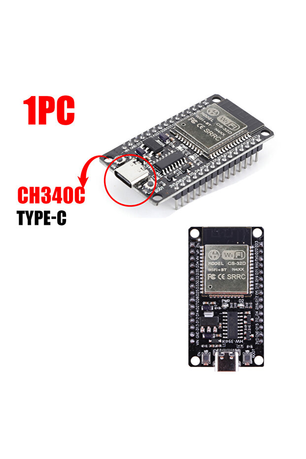 لوحة تطوير ALLOYSEED 1PC TYPE-C CH340C ESP32-32 مع منفذ TYPE-C CH340C/ USB CP2102 واي فاي + بلوتوث