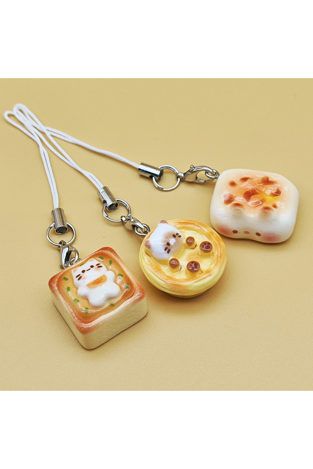 3pcs 3pcs Japanese Style Cat Bread Phone Charms Kitten Toast Keychains Cute Phone Lanyard Anti-lost