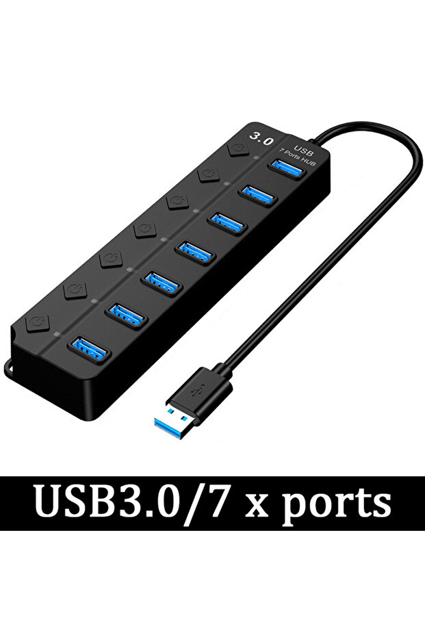 موزع USB 3.0 و USB 2.0 بسبعة منافذ، محول طاقة USB 3.0، موسع منافذ USB متعددة