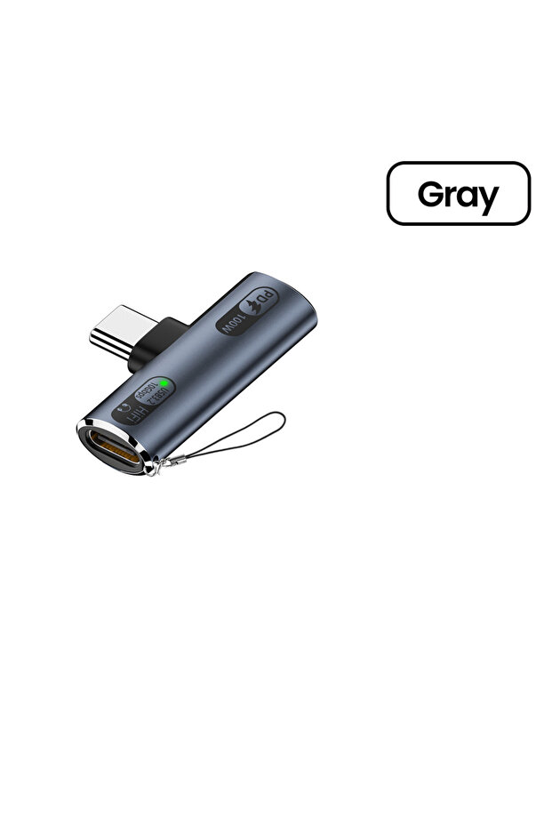 محول USB 3.2 من النوع C إلى النوع C باللون الرمادي بقوة 100 واط للشحن السريع ومحول سماعات الرأس من النوع C وموصل صوت USB C