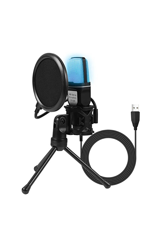 Black USB Microphone RGB Microfone Condensador noise reduction Wire Game Mic for Podcast Recording S