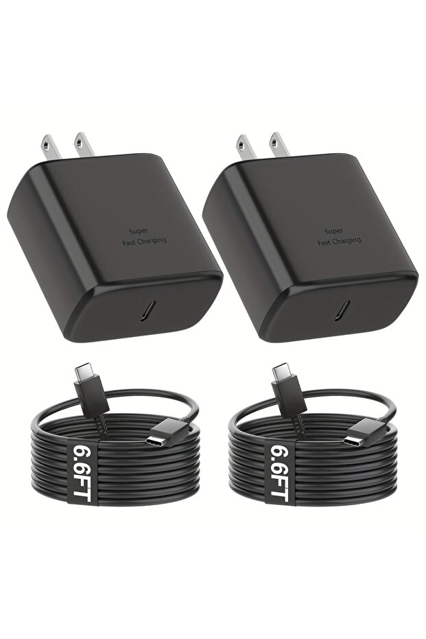 طقم شحن سريع كامل أسود بقوة 45 واط: شاحن حائط USB-C مع كابل بطول 6.6 قدم لهواتف S24/ S23 Ultra Se...