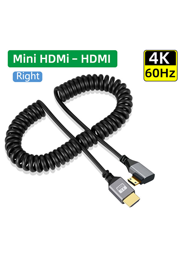 كابل HDMI صغير (يميني) 0.5-2.0 متر، 4K60HZ، متوافق مع HDMI، كابل ملفوف صغير الحجم