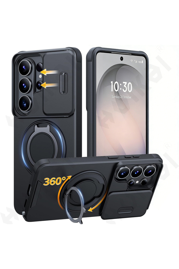 Black Samsung S26 Ultra Case for S26 Ultra Plus 360 Full Armor Sliding Camera Cover 360 PC Support