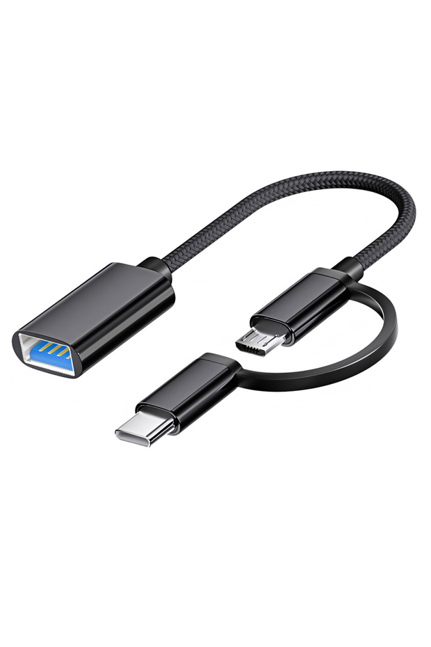 كابل محول OTG أسود 2 في 1 من نوع Micro USB و USB-C للاتصالات، مناسب لـ S2
