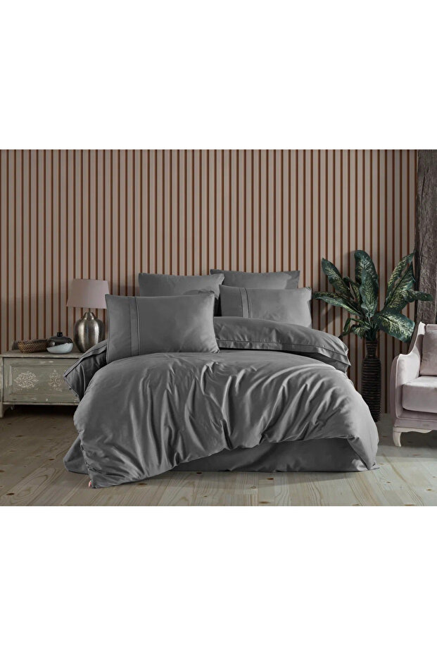 Premium Deluxe 300Tc Double Satin Duvet Cover Set Plain Gray