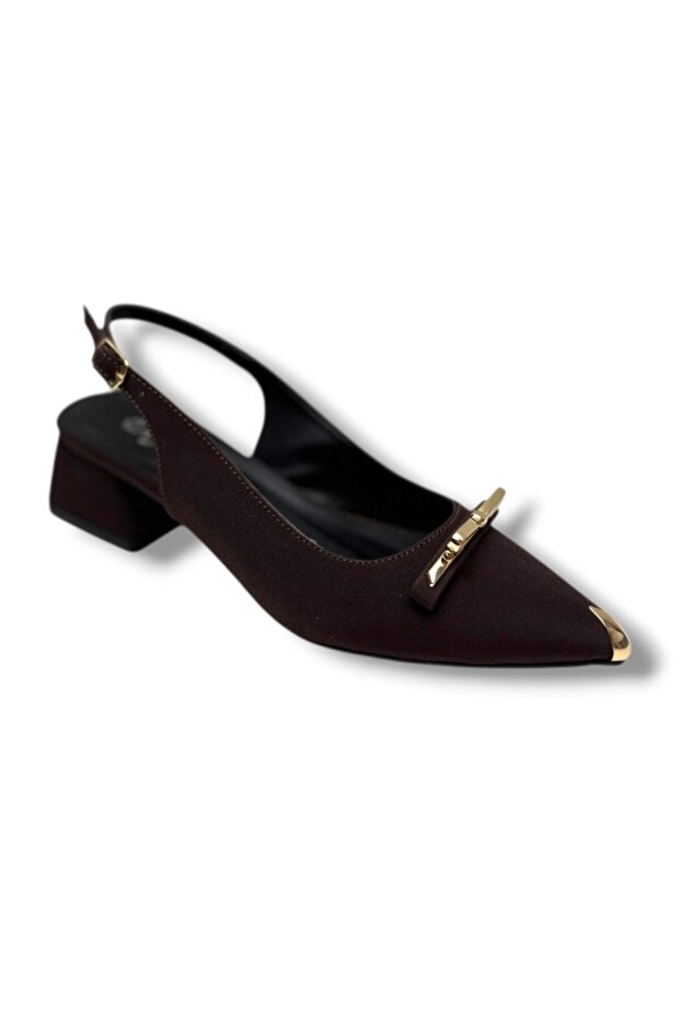 799-26 Suede Gold Buckle Short Square Heel Pointed Toe Women's Shoes