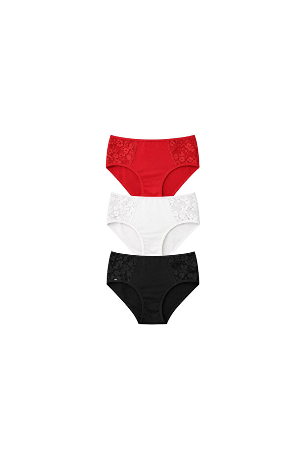 Cotton Women's Panties with Lace on the Sides 3-Pack Cotton Soft Fabric Lace Panties