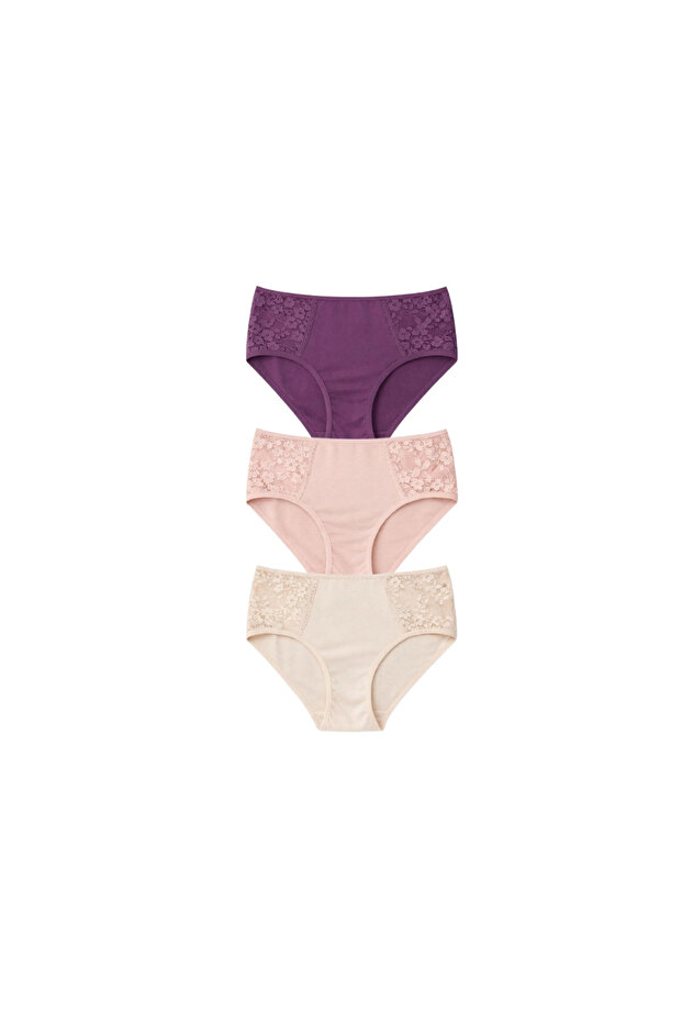 Cotton Women's Panties with Lace on the Sides 3-Pack Cotton Soft Fabric Lace Panties