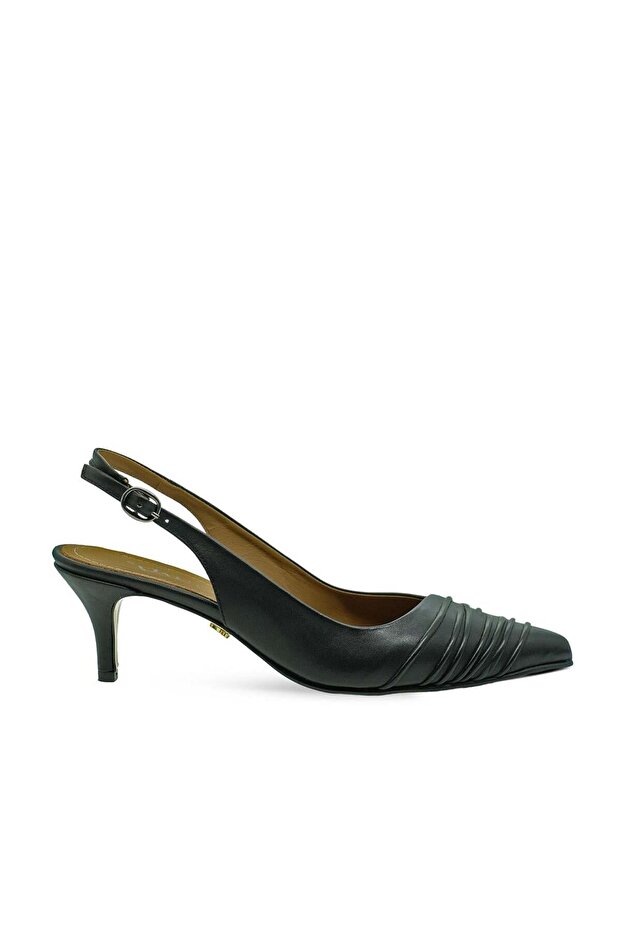Genuine Leather Pointed Toe Low Heel Shoes 053 Black (Black)