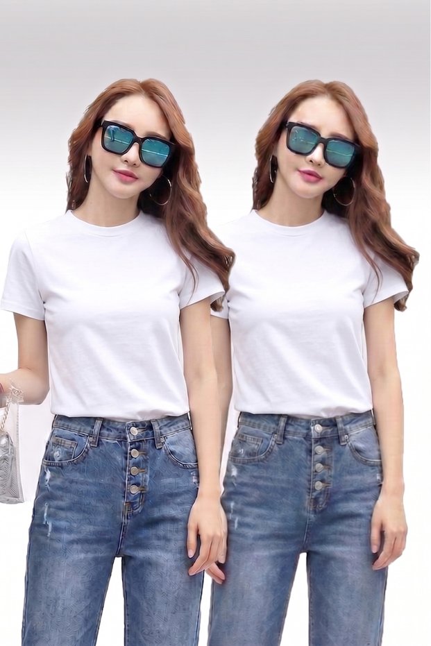2-Pack Women's Crew Neck Slimfit T-Shirt Stretchy Lycra 100% Cotton Summer