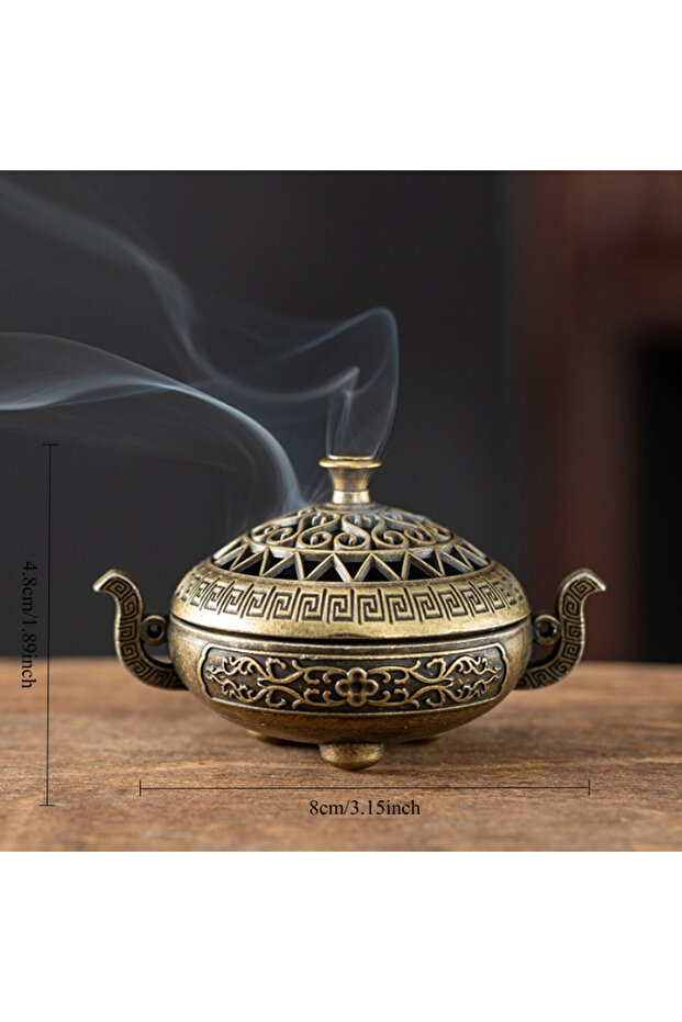 مبخرة عتيقة الطراز من السبائك المعدنية بتصميم منقوش أنيق وصغير الحجم للاستخدام الداخلي - قطعة واحدة