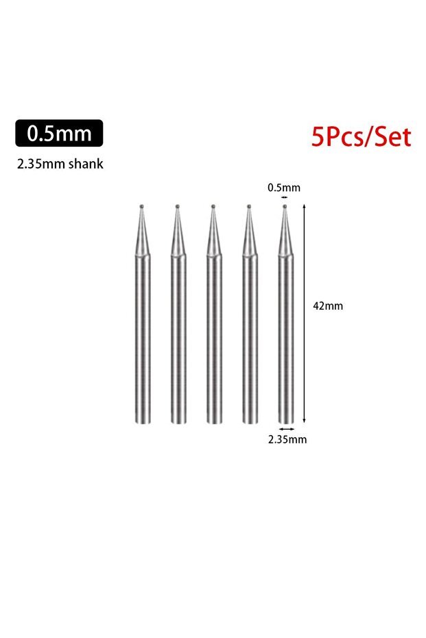 0.5mm 5Pcs Diamond Round Burring Sanding Drill Bit Grinding Head 2.35mm Shank Carve Precision Carvin