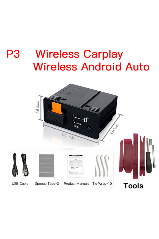 أدوات لاسلكية P3 جديدة، محول P2 سلكي أو P3 لاسلكي لـ CarPlay وAndroid Auto، محور USB، تحديث OEM