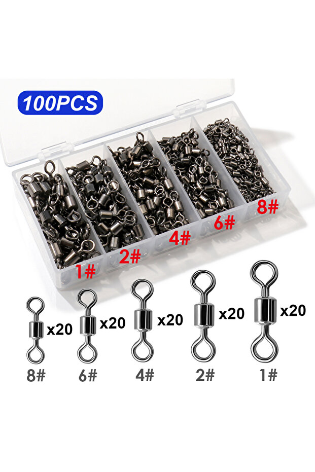 1 2 4 6 8 100Pcs 100Pcs Stainless Steel Bearing Rolling Connector Rotate Barrel Swivel Tackle Box Lu