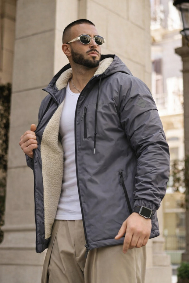 Men's Winter Premium Hooded Smoked Fur Lined Raincoat