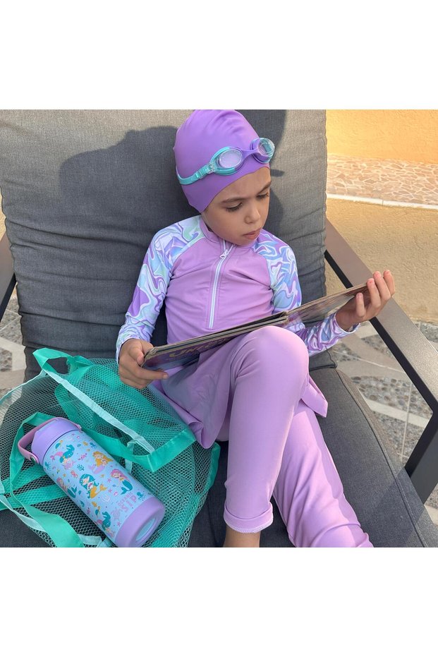 Oceanic Girls Swimwear Set 6–14Y Long Sleeve Girls Rash Guards Girls Swimwear Set with Goggles, Cap & Mesh Bag Full-Cover Girls Swimsuit