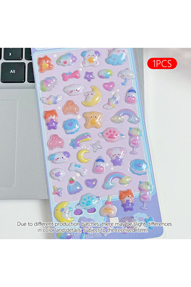 B-1PCS 1pc Cartoon-Themed 3D Embossed Diamond Stickers, PVC Craft Decals for Scrapbooking & Statione
