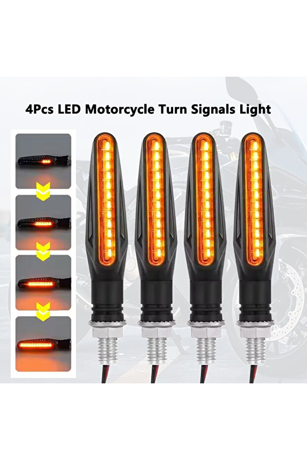 4pcs Universal Motorcycle Led Turn Signals Blinker Flowing Water Flashing Lights Stop Signal Ligh...