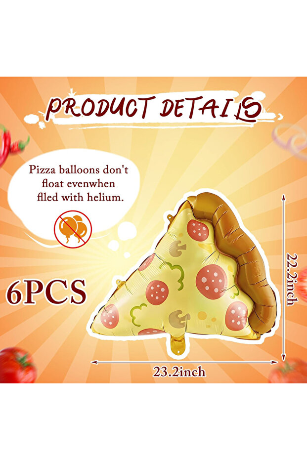 Pizza 23inch 8147-6PCS Pizza 3/6pcs 23" Sausage Pizza Slice Foil Balloons - Funny Decor for Pizza Bi