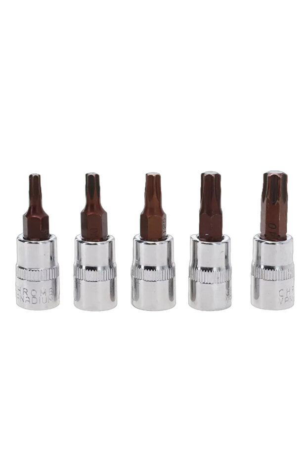 طقم مفكات براغي 5 قطع مقاس 1/4 بوصة مع رؤوس T15 T20 T25 T30 T40 مع مقبس W