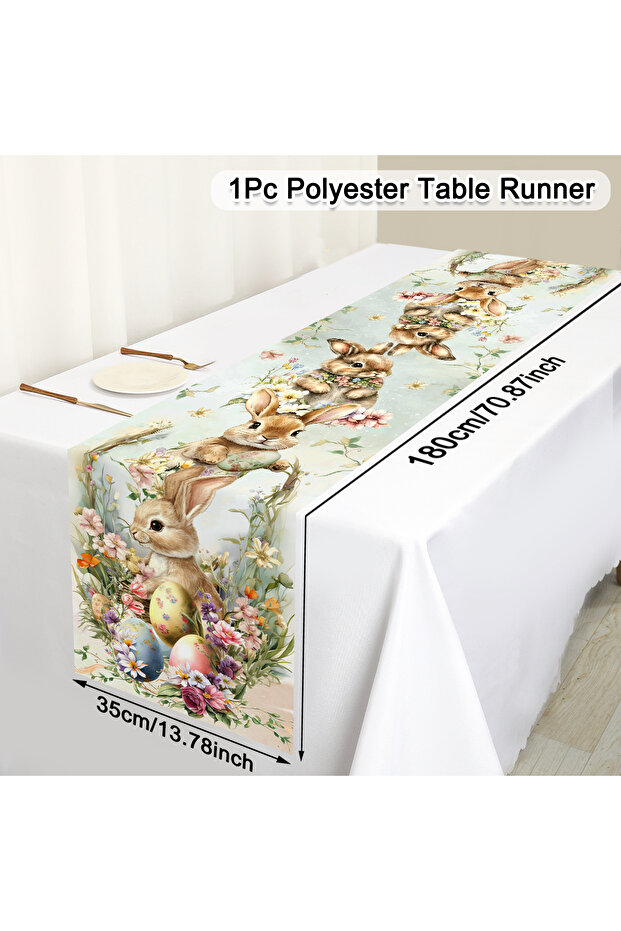 118 Easter Bunny Egg Floral Polyester Table Runner Wedding Decoration Rectangular Dining Table Flag - 1