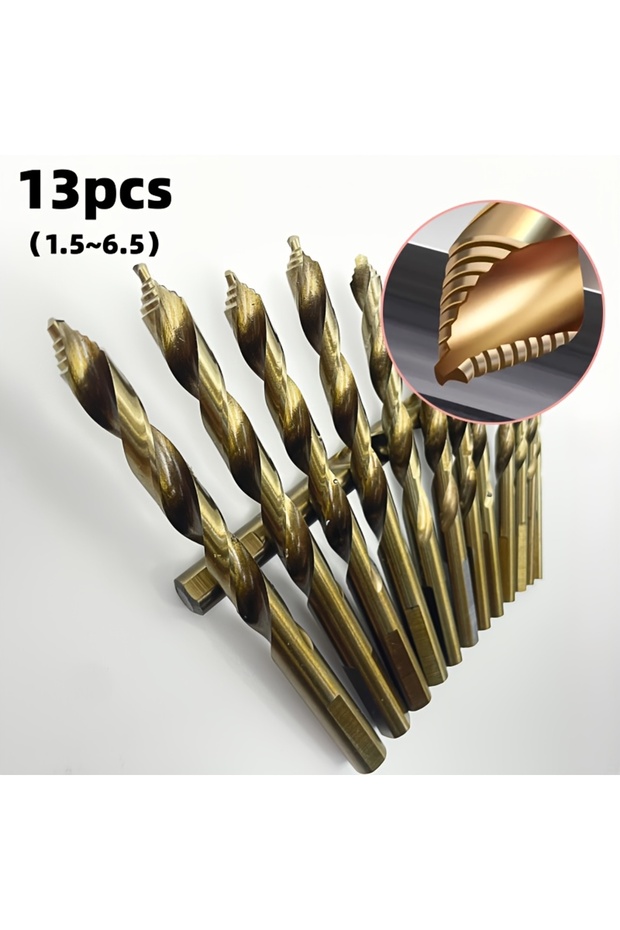 taijiezuan13 13Pcs Step Drill Bit Set 1-6.5mm With Gold Oxide Coating, Professional For Stainless St