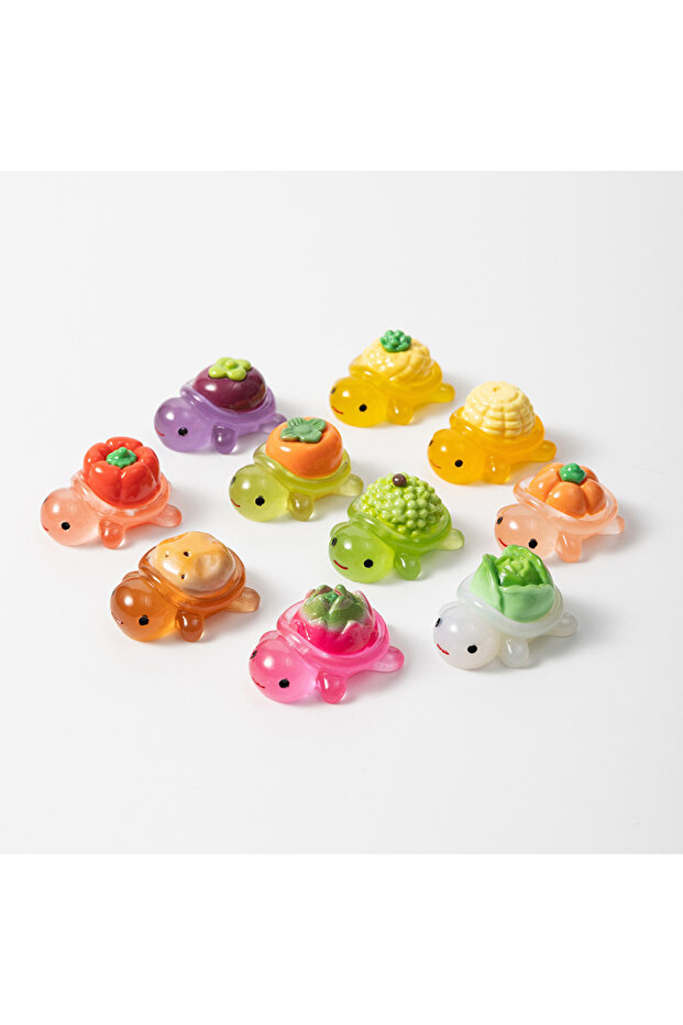 L Multicolor 10PC 10pc Glow-in-the-Dark Cartoon Turtle Charms, Cute Resin DIY Craft Accessories Frui