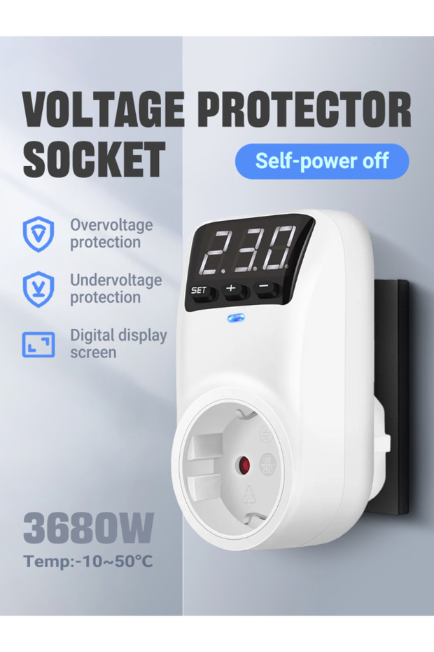 EU 230V 16A Adjustable Voltage Protector Socket with Automatic Reset Function - 16A/15A 230V/110V Su - 8