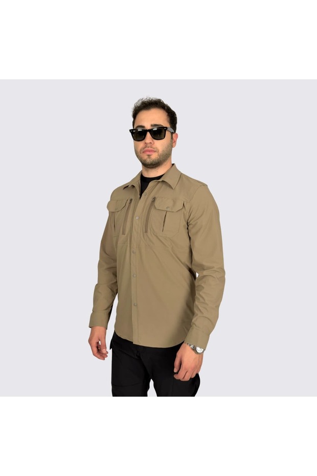 Beige Tactical Shirt - Outdoor Shirt with Zipper Pockets Assault Series