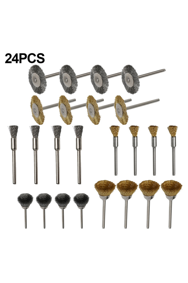 24Pcs Brass BrushSteel Wire Wheels Brushes Drill Rotary Tools Polishing For Dremel Rotary Tools M...